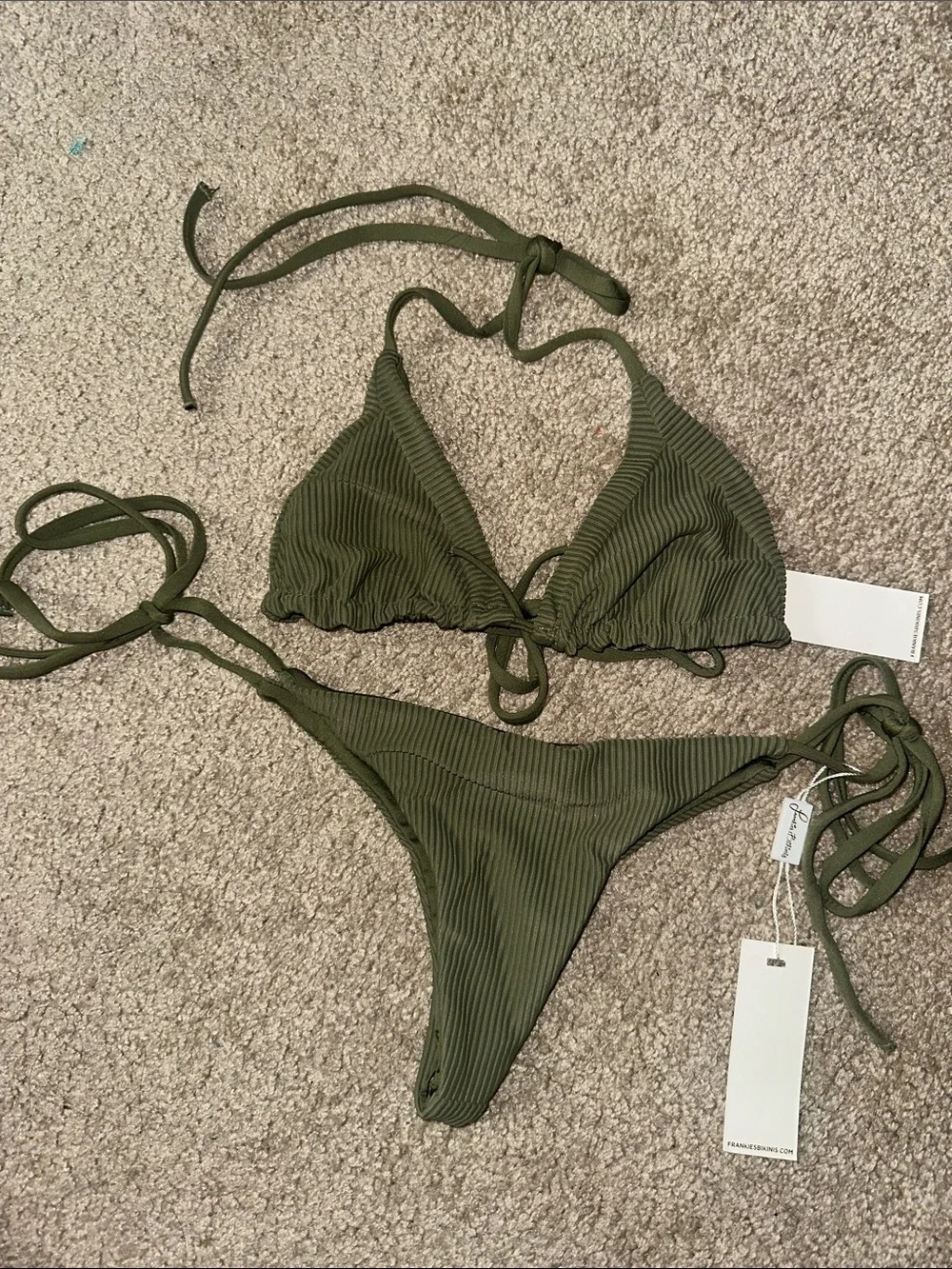 Frankies Bikinis Olive Sky Ribbed Triangle Bikini Set